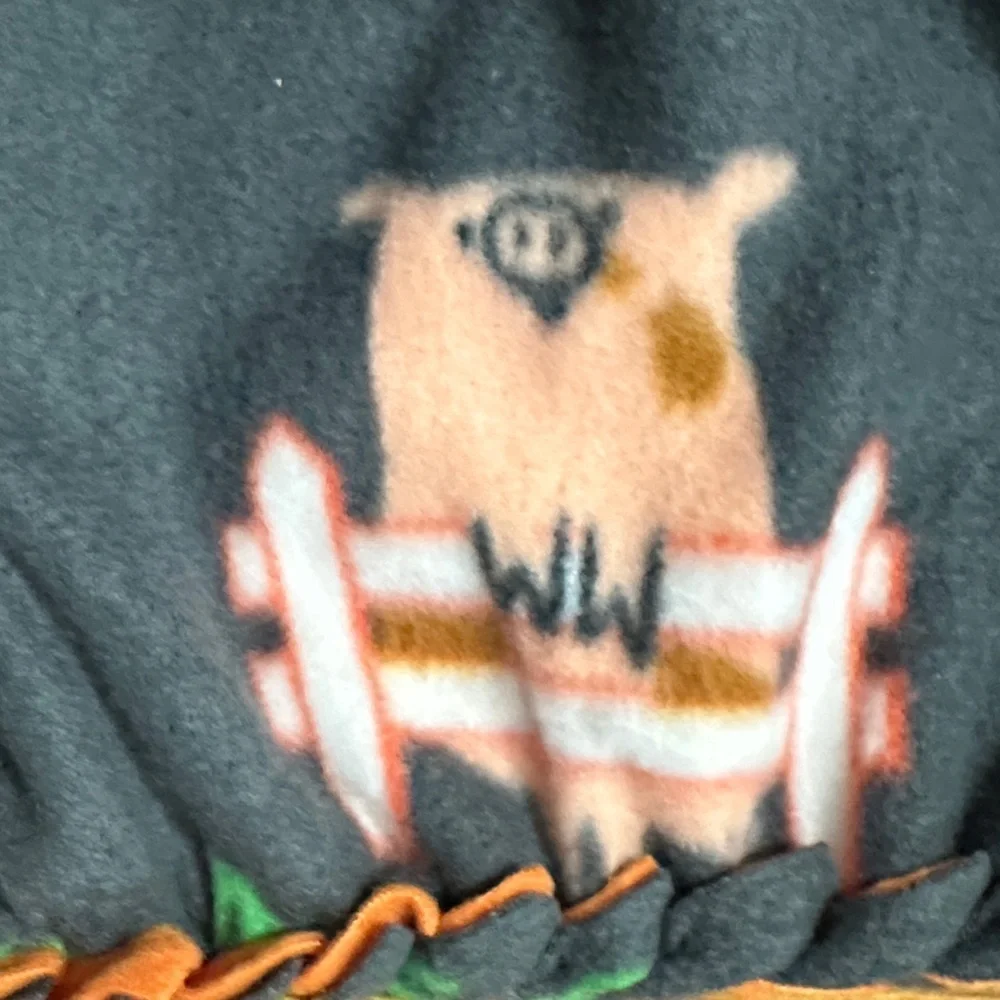 NWOT Security Blanket Gray & Orange Fleece Lovie, Farmer Pig & Tractor Design